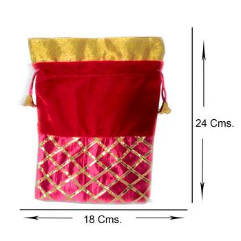 Silk and Velvet Fabric Ethnic Potli Pouch with Criss-Cross Gota Strips (Multicolour)-Set of 12     3