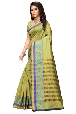 Green Woven Cotton Silk Saree With Blouse 3