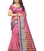 Pink Woven Cotton Silk Saree With Blouse