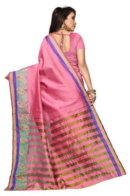 Pink Woven Cotton Silk Saree With Blouse 2