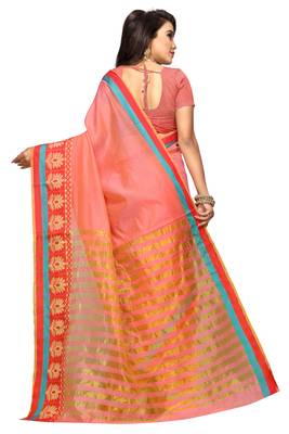 Pink Woven Cotton Silk Saree With Blouse 2