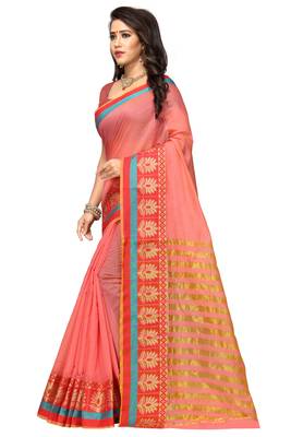 Pink Woven Cotton Silk Saree With Blouse 3