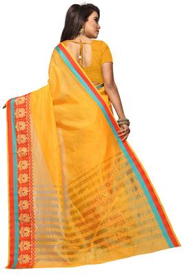Yellow Woven Cotton Silk Saree With Blouse 2