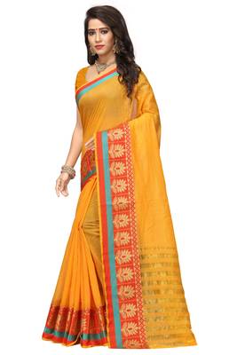 Yellow Woven Cotton Silk Saree With Blouse 3