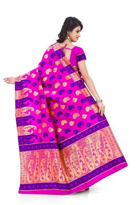 Pink woven banarasi silk saree with blouse 3