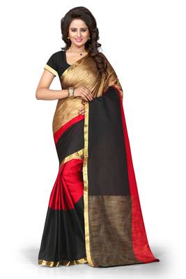Gold woven poly cotton saree with blouse 1