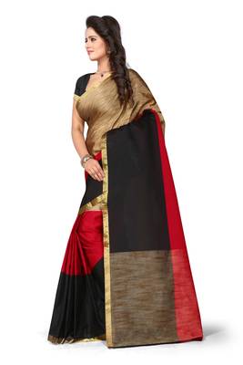 Gold woven poly cotton saree with blouse 2
