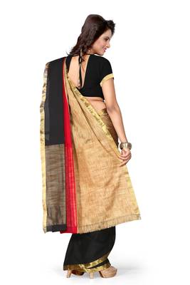 Gold woven poly cotton saree with blouse 3