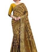 Mustard woven banarasi silk saree with blouse