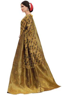 Mustard woven banarasi silk saree with blouse 2