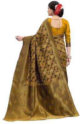 Mustard woven banarasi silk saree with blouse 3