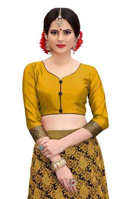 Mustard woven banarasi silk saree with blouse 4