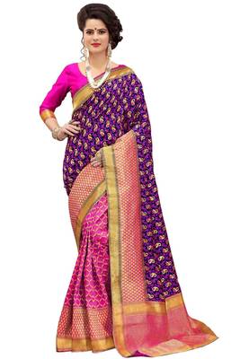 Blue woven banarasi silk saree with blouse 1