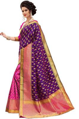 Blue woven banarasi silk saree with blouse 2