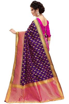 Blue woven banarasi silk saree with blouse 3