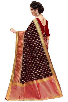 Black woven banarasi silk saree with blouse 3