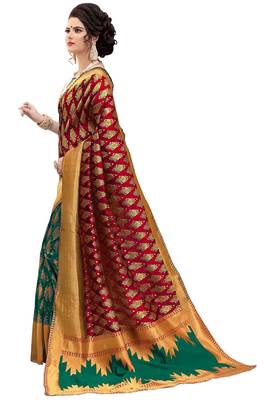 Red woven banarasi silk saree with blouse 2