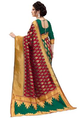 Red woven banarasi silk saree with blouse 3
