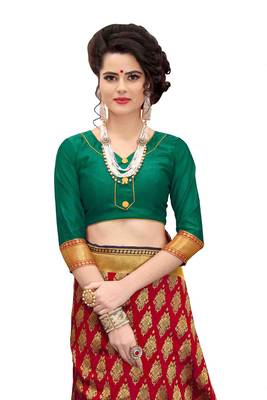 Red woven banarasi silk saree with blouse 4