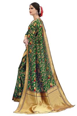 Green woven banarasi silk saree with blouse 2