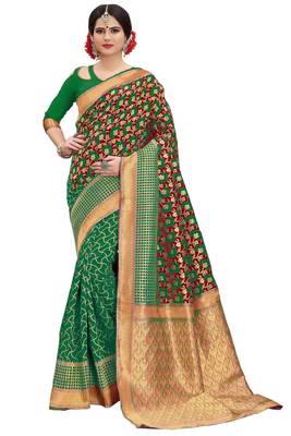 Red woven banarasi silk saree with blouse 1