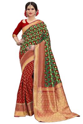 Green woven banarasi silk saree with blouse 1