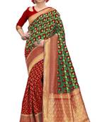 Green woven banarasi silk saree with blouse