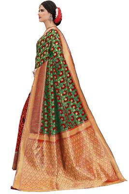 Green woven banarasi silk saree with blouse 2