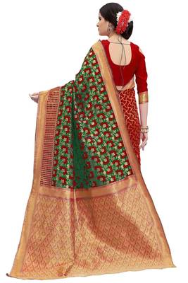 Green woven banarasi silk saree with blouse 3