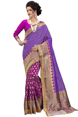 Blue woven banarasi silk saree with blouse 1
