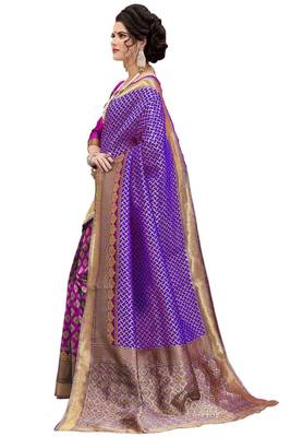 Blue woven banarasi silk saree with blouse 2
