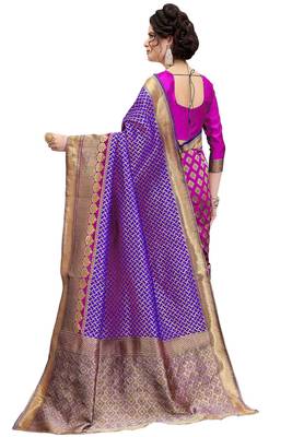 Blue woven banarasi silk saree with blouse 3