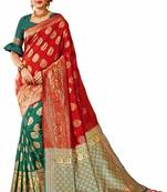 Red woven banarasi silk saree with blouse