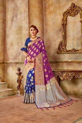 Purple woven banarasi silk saree with blouse 1