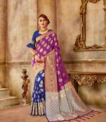 Purple woven banarasi silk saree with blouse