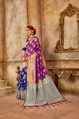 Purple woven banarasi silk saree with blouse 2