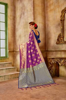 Purple woven banarasi silk saree with blouse 3