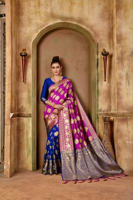 Pink woven banarasi silk saree with blouse 1