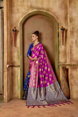 Pink woven banarasi silk saree with blouse 2
