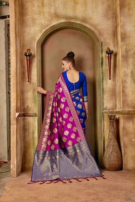 Pink woven banarasi silk saree with blouse 3