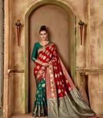 Red woven banarasi silk saree with blouse
