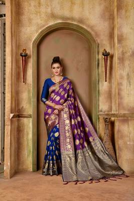 Purple woven banarasi silk saree with blouse 1