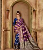 Purple woven banarasi silk saree with blouse
