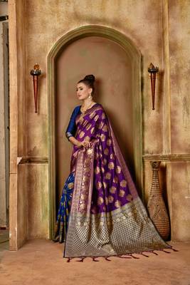 Purple woven banarasi silk saree with blouse 2
