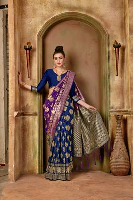Purple woven banarasi silk saree with blouse 3