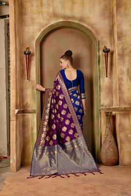 Purple woven banarasi silk saree with blouse 4
