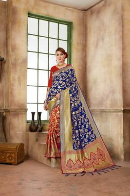 Blue woven banarasi silk saree with blouse 1
