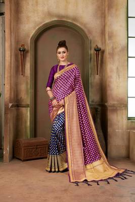 Purple woven banarasi silk saree with blouse 1
