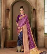Purple woven banarasi silk saree with blouse