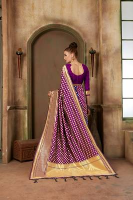 Purple woven banarasi silk saree with blouse 3